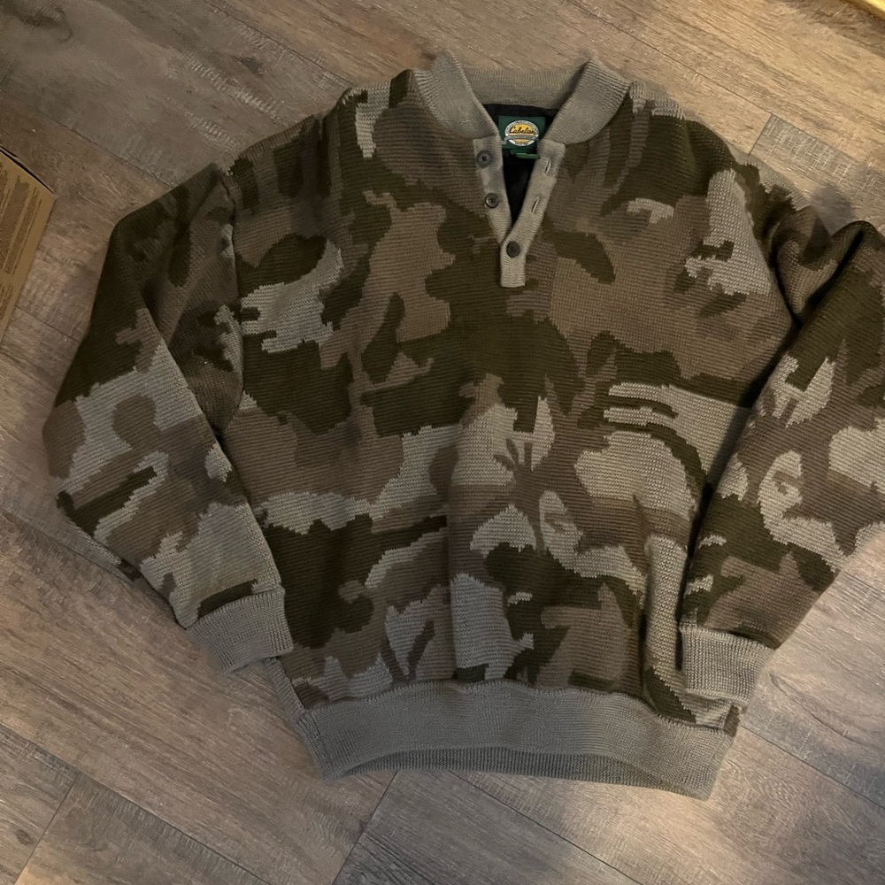 Vintage 90s Cabelas Wool Camouflage Sweater Jacket Swacket.
